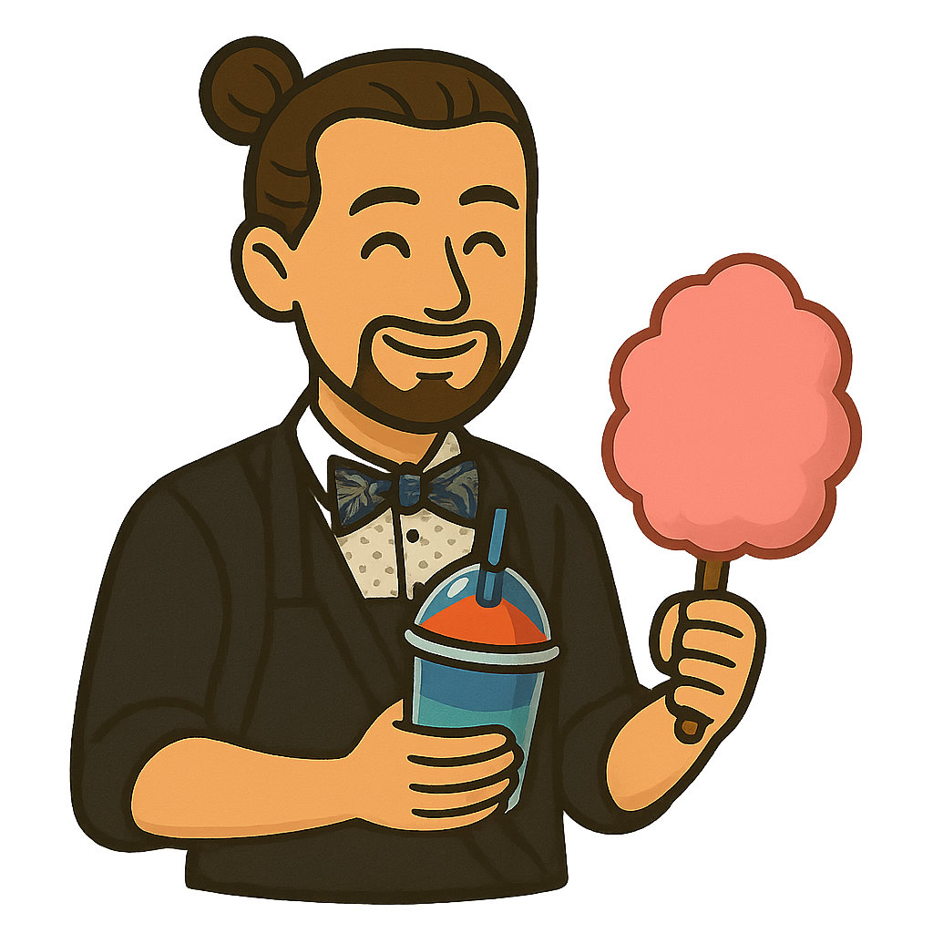 Illustration du propriétaire Matos avec une slush et une barbe à papa